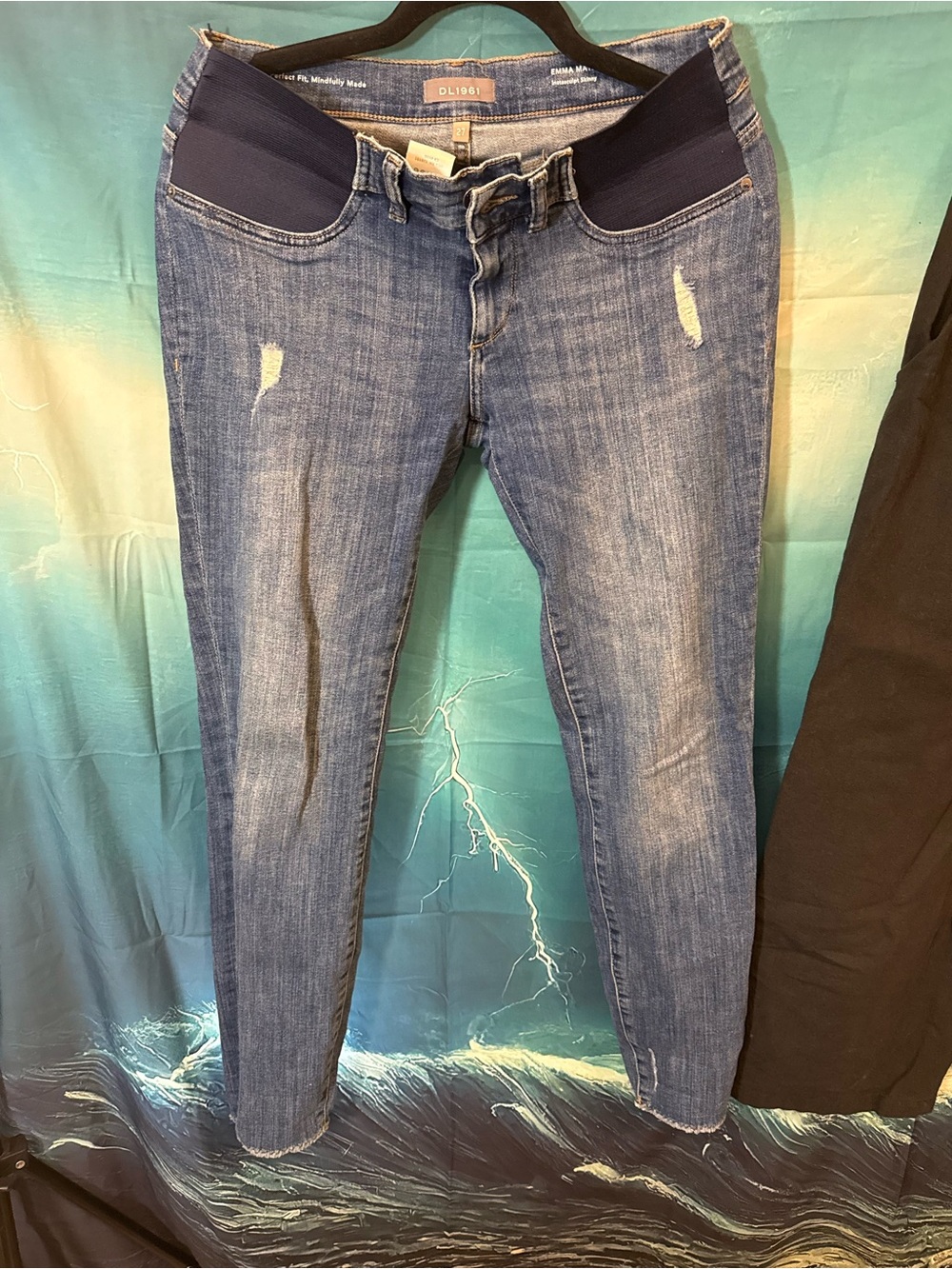 DL1961 Blue Stretch Maternity Jeggings with Dark Elastic Waist Panels